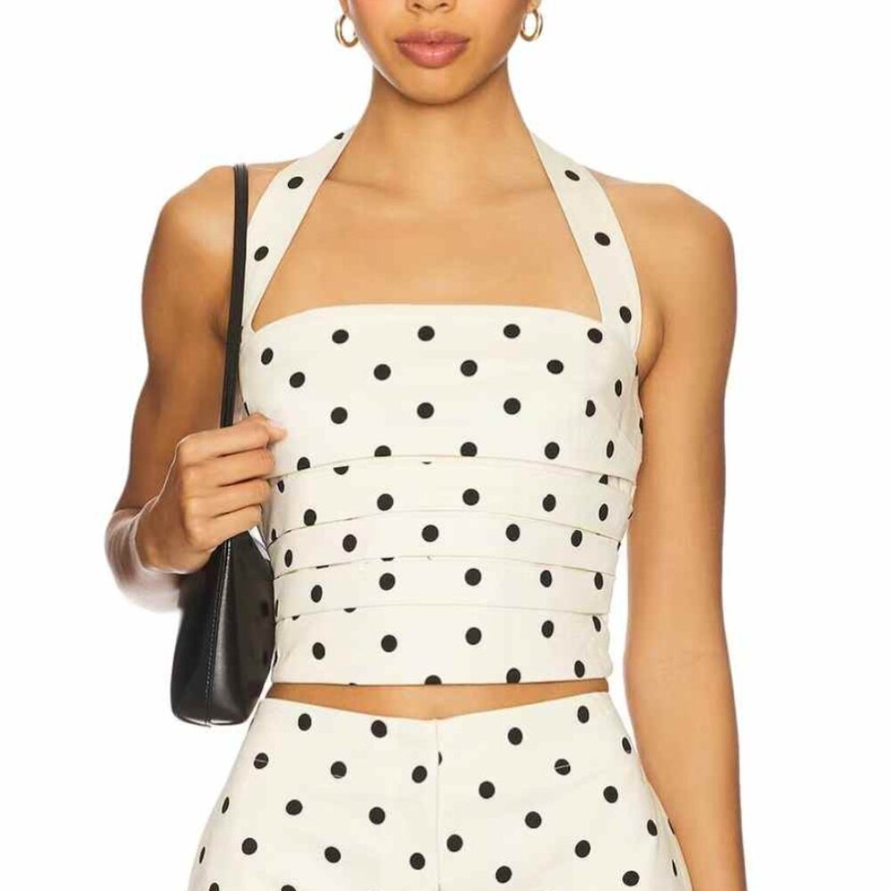 L'Academie White Polka Dot Halter Crop Top